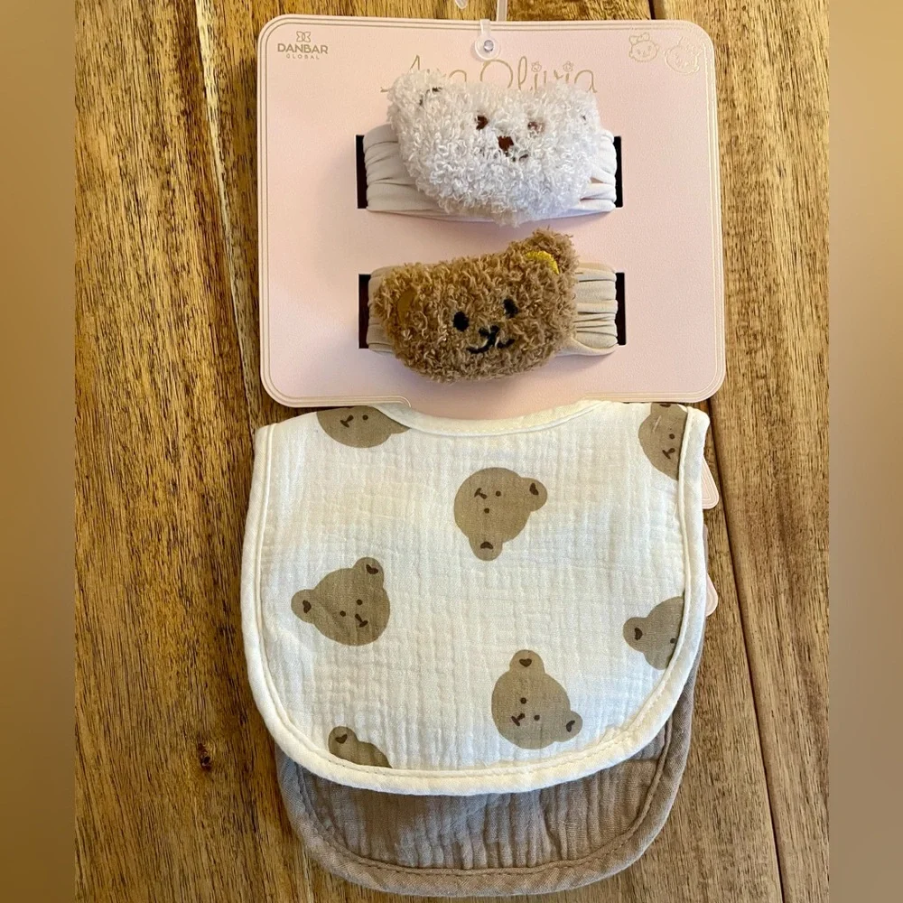 Kids Bear Hair Clips and Bib Set